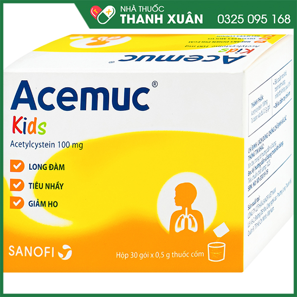 Acemuc kids 100mg thuốc tiêu nhầy trong bệnh lý hô hấp ở trẻ em